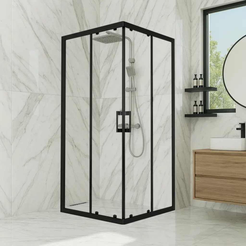 lunar siyah profil kare şeffaf cam duşakabin