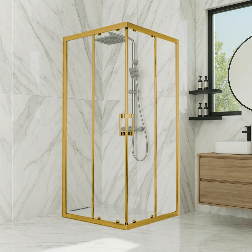 lunar gold altın profil kare şeffaf cam duşakabin