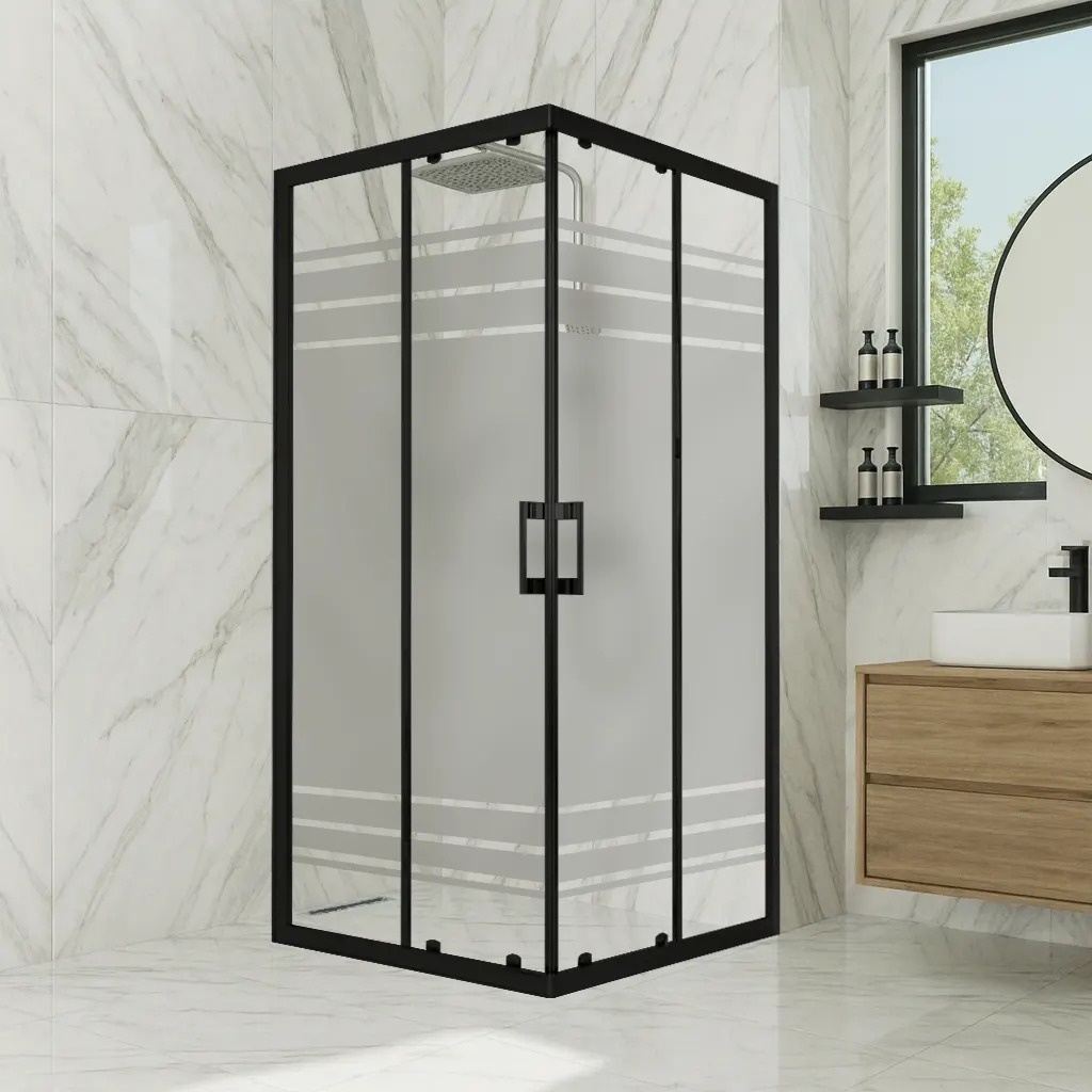 lunar siyah profil kare desenli cam duşakabin